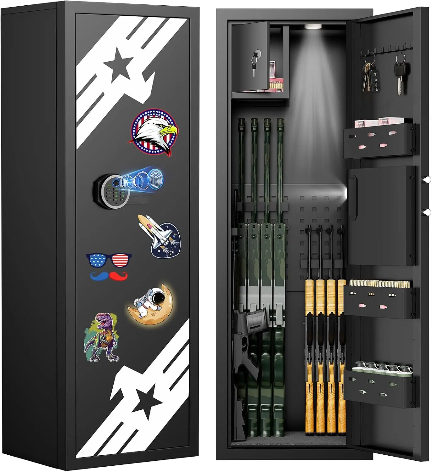 8-12 Large Gun Safe, Unassembled Biometric Gun Safe for Rifles and Shotguns with Lockable Inner Cabinet & Removable Adjustable Pegboard, Rifle Safe with Dual Alarm & Mute Function