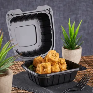 Karat Earth 6" x 6" Mineral Filled PP Hinged Container, Black - 400 pcs