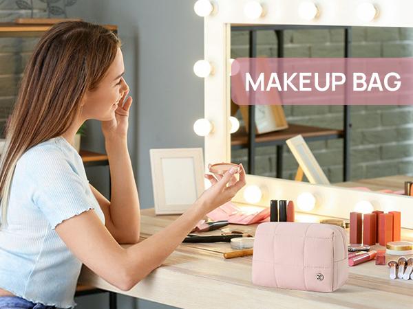 Telena Puffer Makeup Bags for Women, Nylon Puffy Padded Make Up Bags for Women Makeup Case, Small Makeup Pouch for Travel Essentials Gift Compact