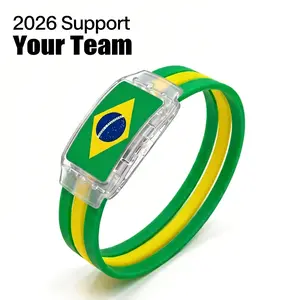 2026 Brazil (BRA) Soccer Fan Gear LED Light Up National Flag Bracelet Glow in the Dark Silicone Wristband Game Day Watch Party Favors Sports Team Pride Accessory