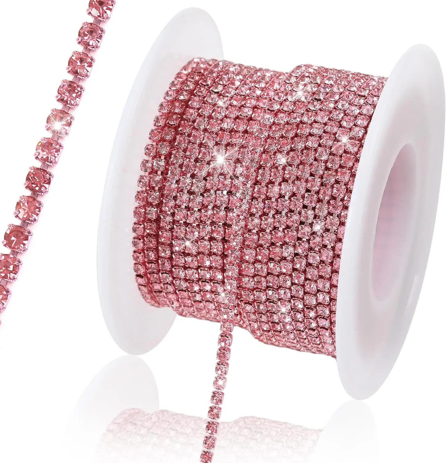 10 Yards 4MM Rhinestone Trim Crystal Close Chain Trim,Light Pink Easily Cut to Size, Super Shiny, Firmly Inlaid, Versatile for Sewing Crafts, Wedding, DIY Decoration, Jewelry, Clothing