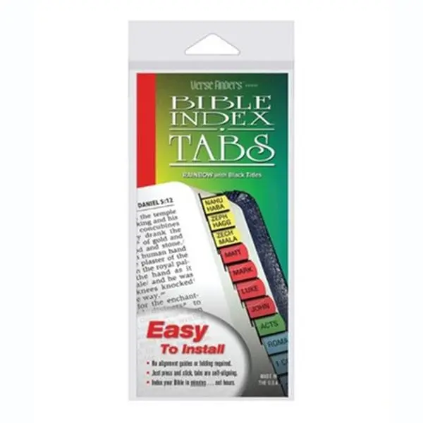 Verse Finders Horizontal Slim Pack Bible Index Divider Tabs, Rainbow with Black Titles, Self-Aligning, Easy to Install, Press and Stick