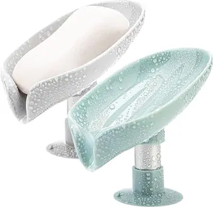 2 Pack Leaf Shaped Soap Holder, Self Draining Soap Dish Holder, Non-Drilled, Easy to Clean.