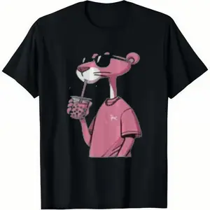 Pink Panther trendy and interesting printed cotton T-shirt for men and women, summer casual and versatile short-sleeved Menswear Top Domestic Tshirt Round Neck Shortsleeve Tropical
