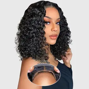 4X4 Jerry Curly Short Black Bob Wig with Transparent Lace Wigs Curly PrePlucked Remy Human Hair Wigs