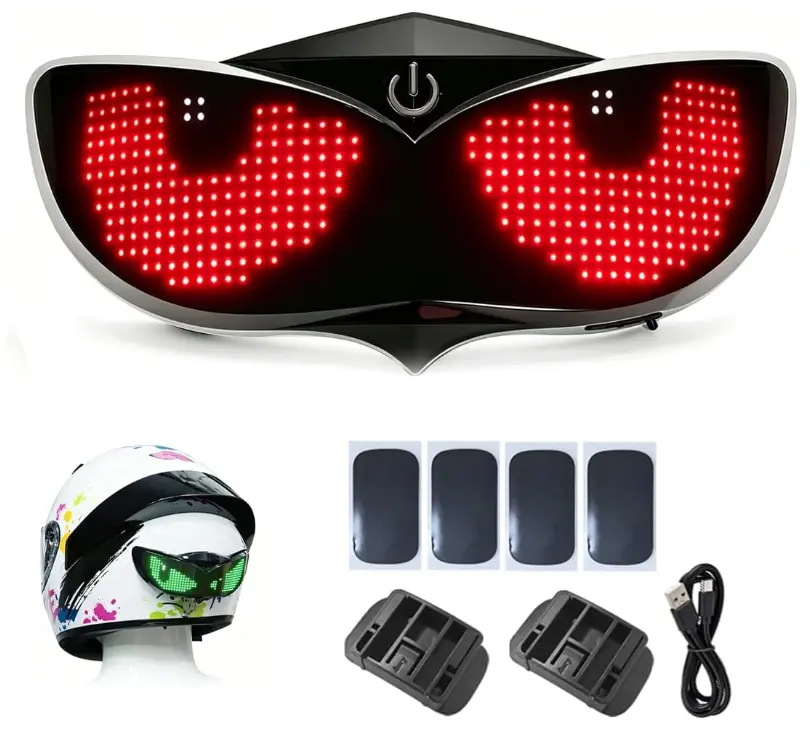 Demon Eye Decorative Lights for Bikes, Bicycle-Motorcycle Helmet Lighting Assembly, Bluetooth-Enabled Phone-App Compatible, 14.5x6.2x4.4 cm 600mAh Built-In Lithium Battery, Essential Riding Gear