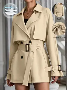 Raglan Sleeve Double Breasted Belted Trench Coat Fall Winter Cloth For Women