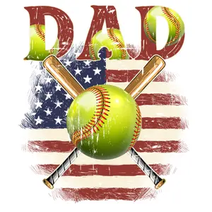 Dad Softball American Flag DTF Print - Ready to Press Print for T-Shirts, Ideal for Baseball and Softball Fans