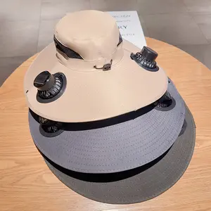 Unisex Adjustable Size Bucket Hat - Solar & USB Rechargeable Built-in Fans, Wide Brim, Quick-Dry Mesh, UV Protection, Lightweight Summer Essential for Outdoor Hiking