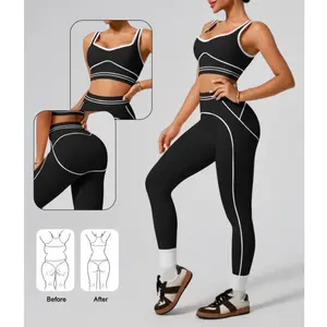 European and American Style High-Waisted Tummy Control Sports Set Quick-Dry Compression Fitness Pants & Shockproof Sports Bra Two-Piece Set