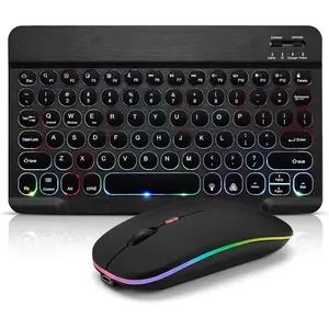 Ultra-Slim Lightweight Bluetooth Keyboard And Mouse Portable Wireless Keyboard Rechargeable 7-Color Backlit for Apple iPad iPhone Samsung Tablet iPhone Smartphone iOS Android Windows, Round Keys Black