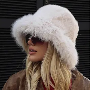 Faux Fur Flat Top Bucket Hat - Women‘s Fluffy Winter Hat, Plush & Trendy | New Autumn Winter Fashion Hat