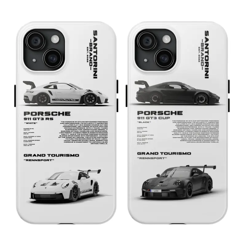 Porsche 911 GT3 RS Matching Phone Case for Couples| Black & White His & Hers Porsche Phone Cover for iPhone 16 Promax, Samsung, Pixel| Supercar Art, Car Enthusiast Gift for Automotive Supercar Lover