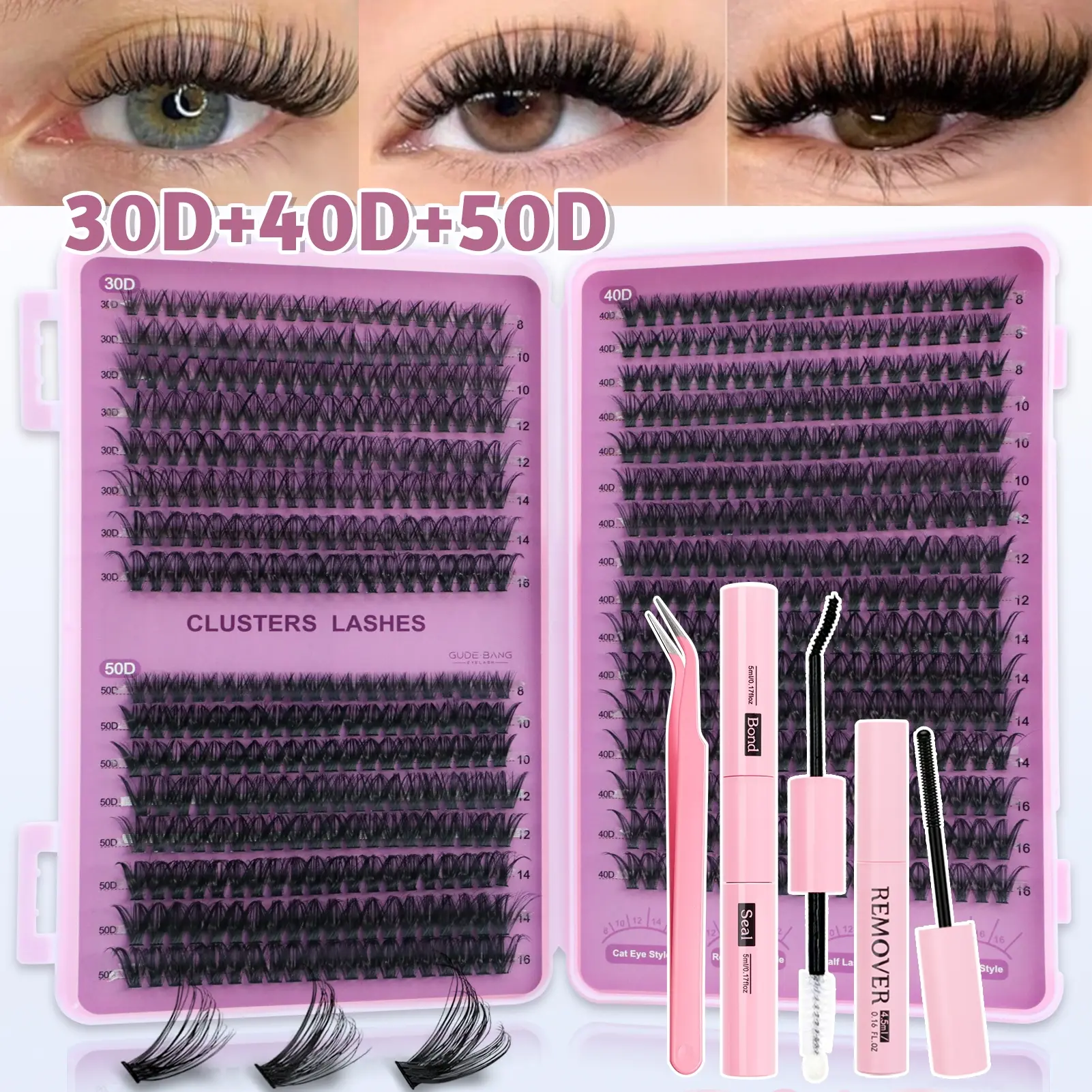 640pcs Eyelash Extension Kit with Glue Tweezers Remover Cream D Curl Mixed 8-16mm Capacity Suitable for Home Application Beginners Friendly Individual Lash Clusters