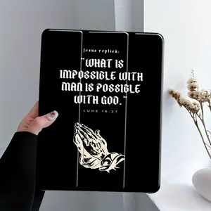 Minimalist Christian Prayer Hands iPad Stand Case, Adjustable Tablet Stand, Transparent Acrylic Hard Back Panel With Pencil Slot,Suitable for All models of ipad. Scratch-resistant Ultra-thin Protective Case, Shock-resistant Full Cover Suitable for Homes