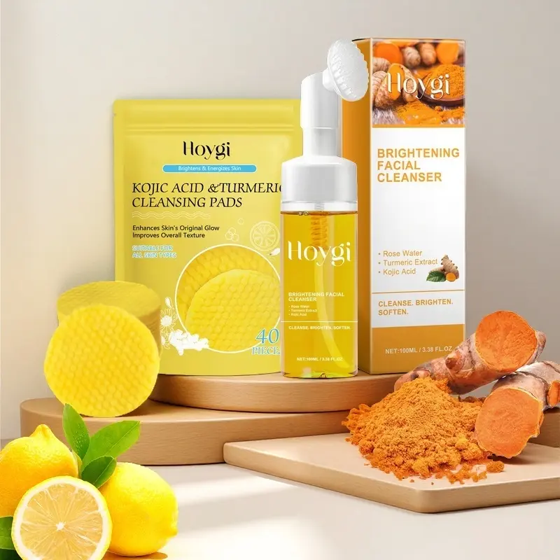 Hydrating Turmeric Skin Care Kit, 1pc Moisturizing Facial Cleansers & 1 Pack Gentle Exfoliating Facial Cleansing Pads, Facial Skin Care Product for Women & Men, Turmeric Glow Set, Moisture Hydrate