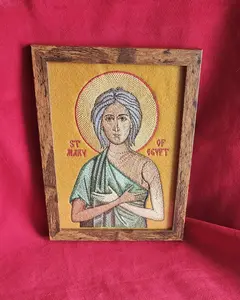 Orthodox Saint Mary of Egypt Embroidered Icon, 6x8in Religious Traditional Decor, Religious-Themed Home Decor Gift for Spiritual Displays, Religious-Themed Religious Decorations