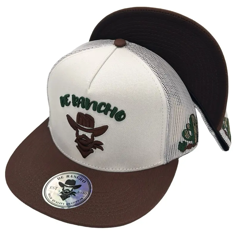 DE RANCHO EMBROIDERED CACTUS HAT (White/Brown) DR081
