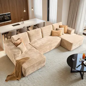 XIZZI 131" Sectional Boneless Cloud Couch for Living Room, Modular Floor Sofa with Plush Corduroy, Plush Corduroy Couches with Deep Seat Chaise Lounge, No Assembly Required