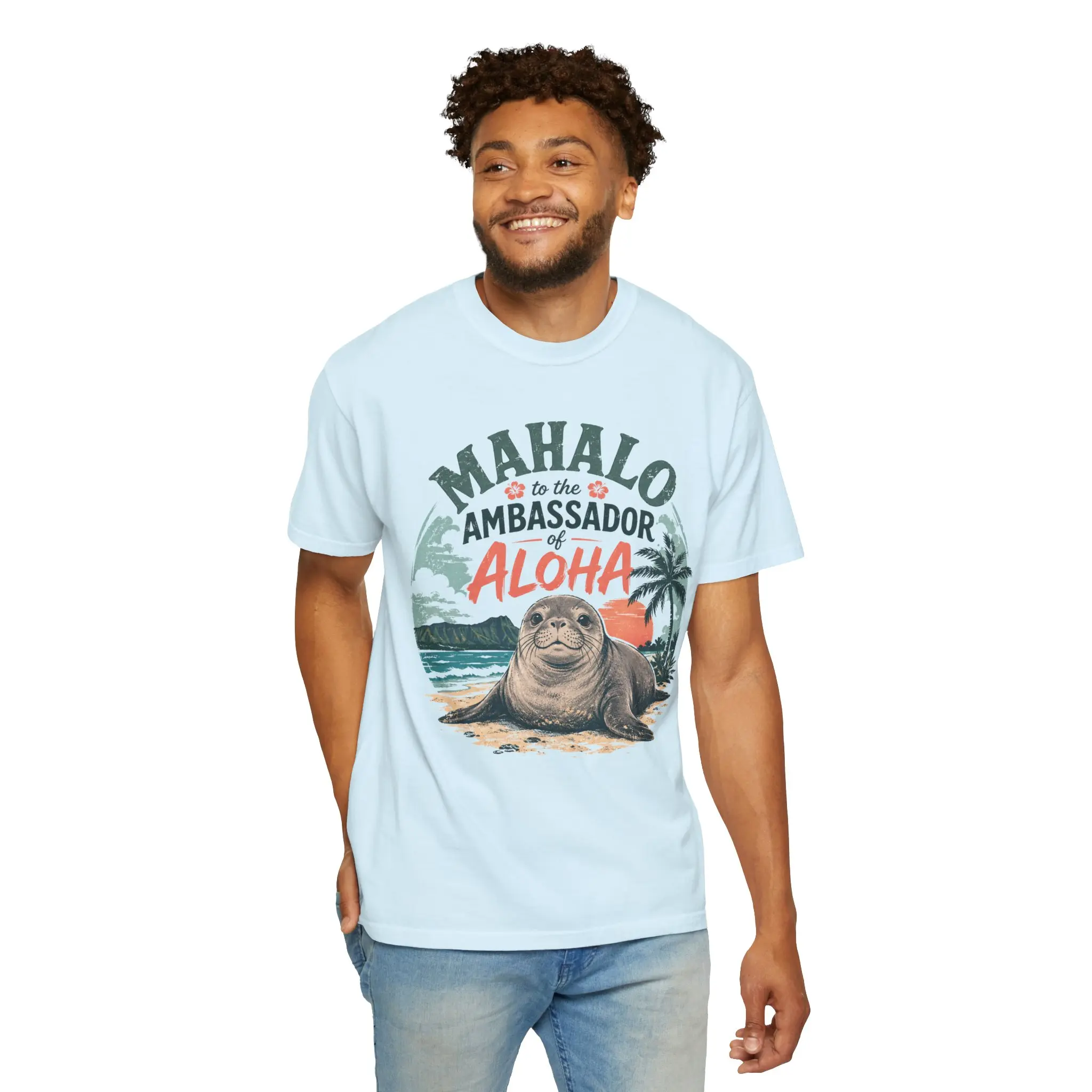 Mahalo Ambassador of Aloha Seal T-Shirt | Hawaiian Beach Graphic