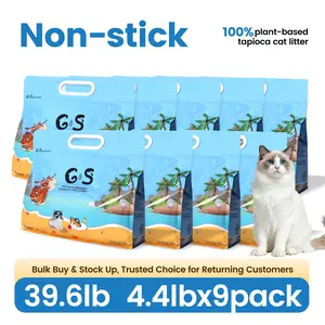 G&S (9 bags) Cassava Cat Litter - 41 pounds - 100% natural and organic - Suitable for detecting urinary system diseases. Sustainable cat litter that is easy to clean and has a unique texture. Made from cassava.