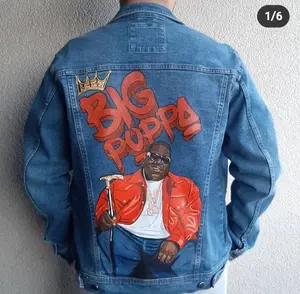 Big Poppa Denim Jacket 2D Hand-Painted Jean Jacket, Hip Hop Streetwear, Vintage 90s Style, Unisex Oversized Custom Art Coat, Rapper Fan Gift