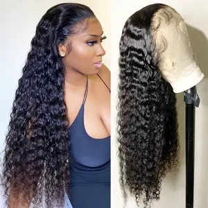FORGIRL FOREVER 32inch 13x6 Water Wave Human Hair Lace Frontal Wig Pre-plucked Deep Wave Curly Transparent Lace Front Human Hair Wigs For Women