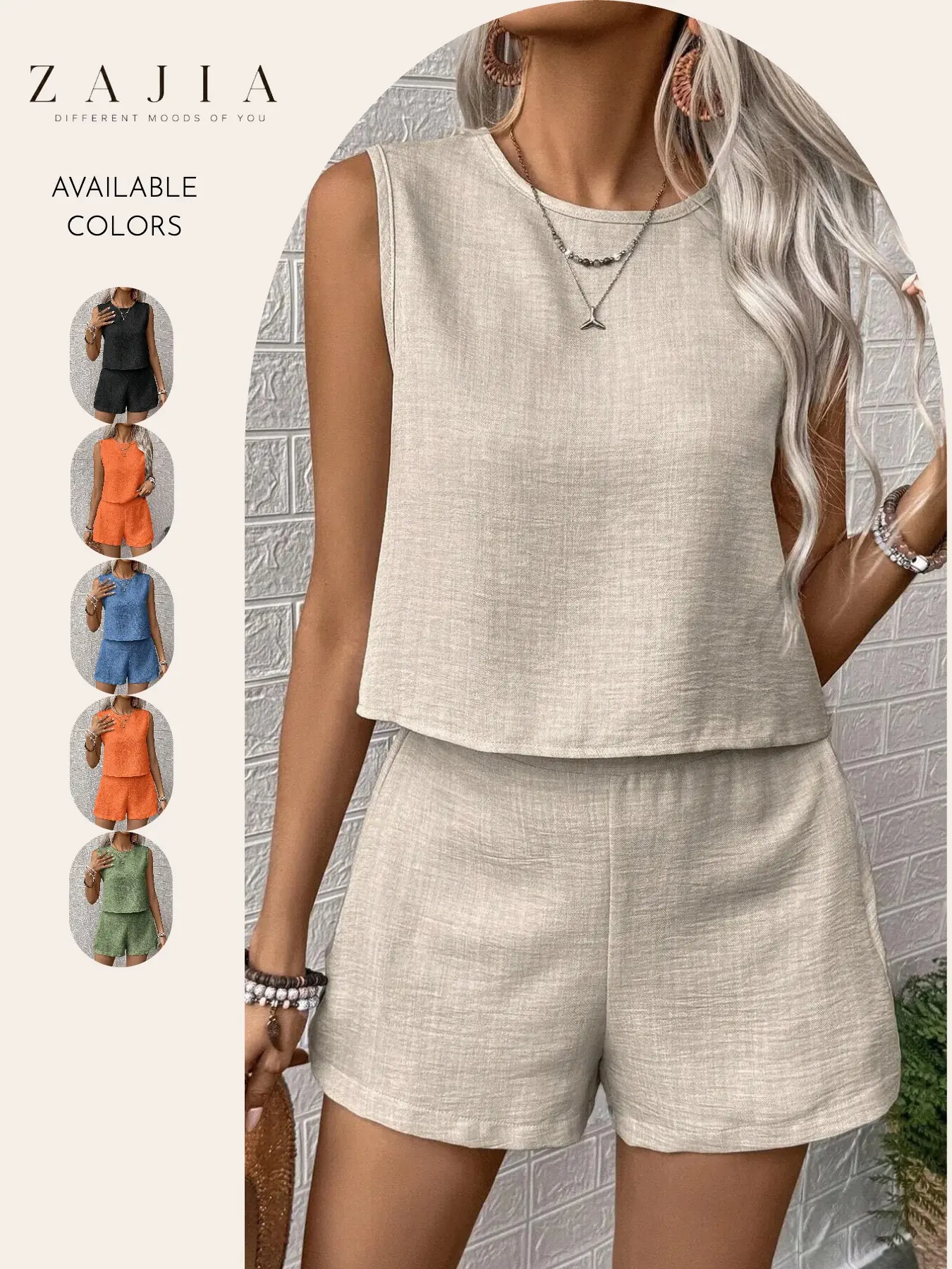 2026 Women's Summer, 2 Piece Casual Vacation Set, Linen Vest and Shorts, Solid, Comfortable, Stylish and Breathable, Perfect for Warm Weather