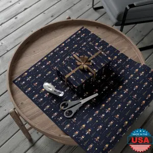 Navy Nutcrackers Christmas Wrapping Paper, Holiday Gift Wrap, Festive, Dark, Stationary, Elegant, Minimalist, Moody Tones