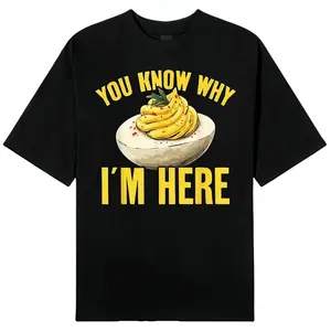 Cotton Tee Retro Thanksgiving Dinner You Know Why I'm Here Deviled Egg T-Shirt Black Crewneck Menswear Top Short Sleeve Streetwear Casual Round Neck