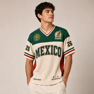 Custom Number Green White Red Mesh Sports Jersey, Unisex Retro V-Neck Game Day Shirt