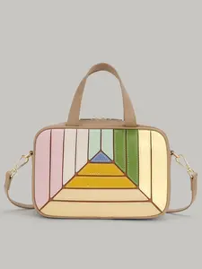 Unique Design Colorblock Handbag, Lightweight Large Capacity Crossbody Bag, Versatile Commute Travel Bag, Maroon Patchwork Shoulder Bag