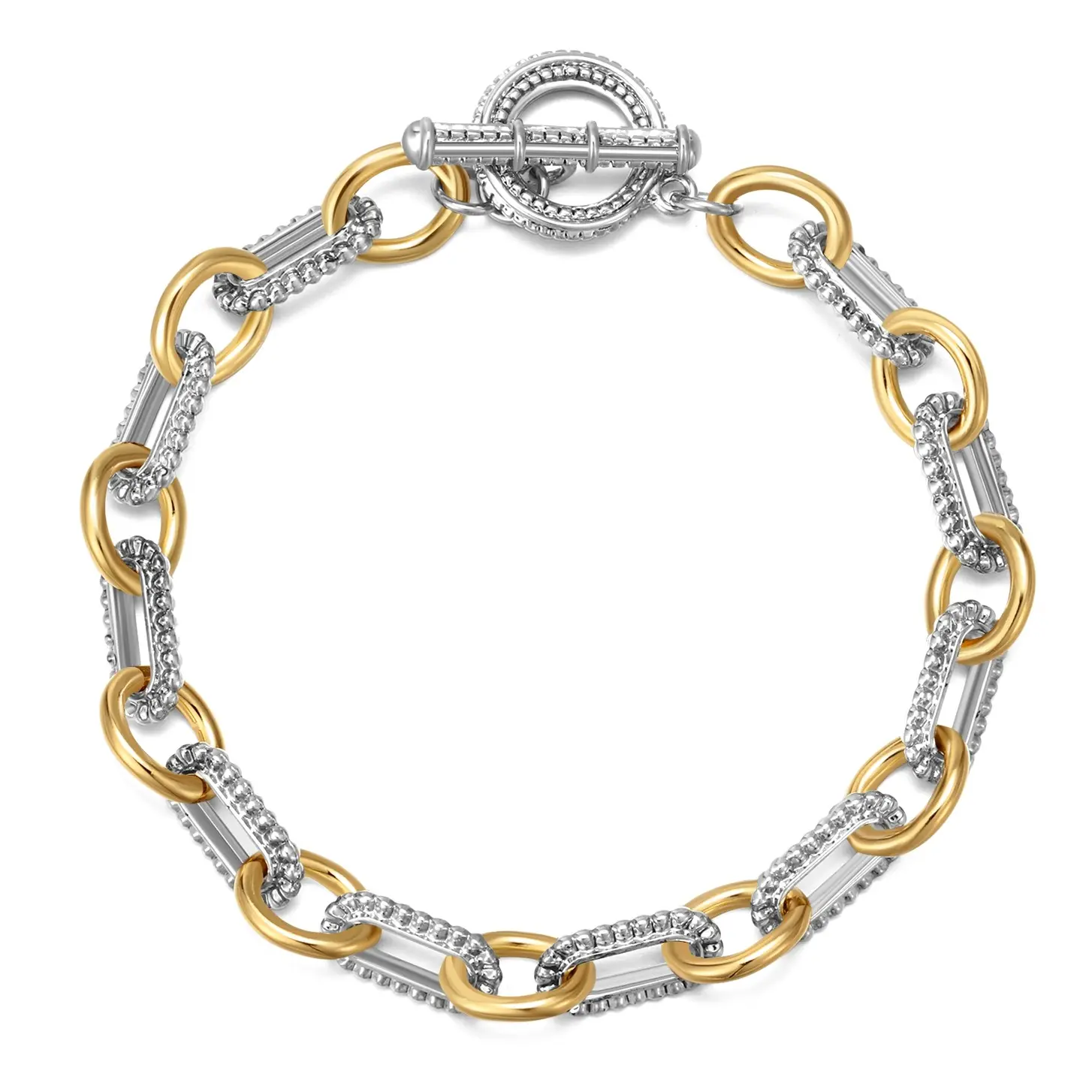 MYTYS Designer Inspired Link Bracelet Circle Chain Cable Style Two Tone Bangle Elegant Jewelry Gift for Women Wrist Fashion Chic Accessory