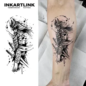 INKARTLINK Tattoo Tech, 2 Sheets Semi-Permanent Temporary Tattoos ,Double Blade Warrior,Adult Art Design,Lasts 1-2 Weeks, Waterproof, Realistic Look, No Adhesive, No Reflection,For Man And Woman,Ideal for Swimming, Party Henna Stickers