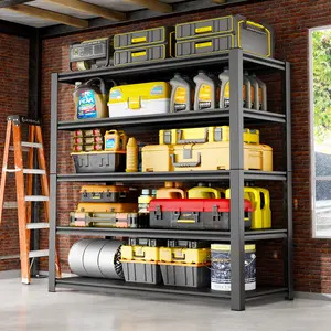72" Heavy Duty Metal Storage Shelving Unit |   2500 Lbs Capacity, 5-Tier Adjustable, Freestanding Carbon Steel Garage Rack, Lacquered for Food, Appliances Organization, Kitchen Organizers and Storage - Black