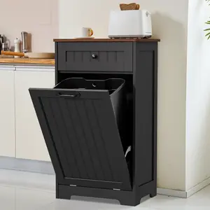 【Does Not Include Trash Can】AHB 10 Gallon Tilt-Out Trash Can Cabinet - Hidden Wooden Kitchen Bin, Pet Proof & Space Saving Design for Under Sink or Freestanding Use