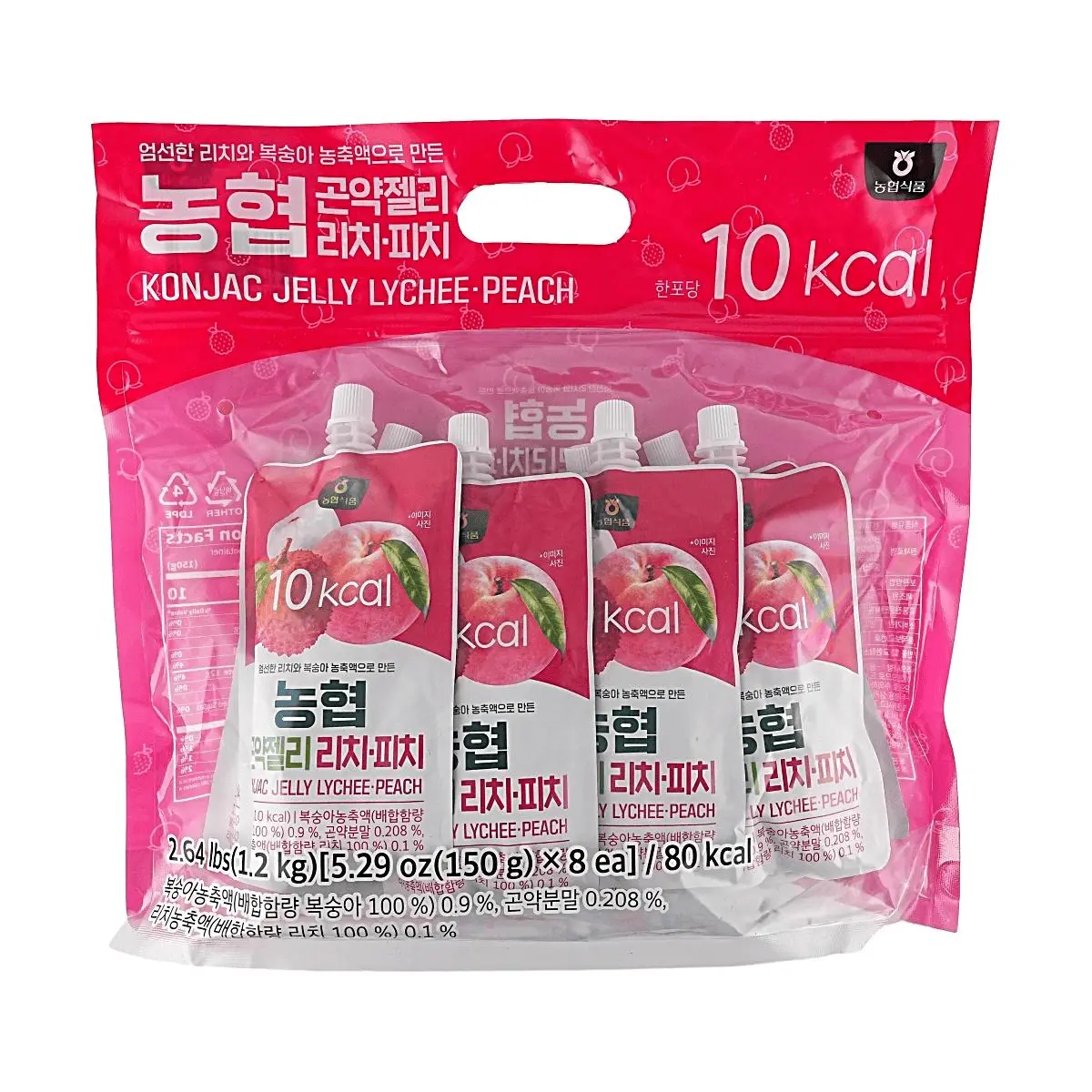 NONGHYUP Korean Nonghyup Lychee Peach Konjac Jelly Low Calorie Snack 150g x 8 Packs - Healthy Diet Dessert, Q-Texture, Smooth, Guilt-Free Treat