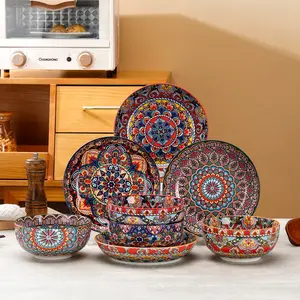 6-Piece Dinnerware Set, Includes 3 Bowls & 3 Plates, Floral & Geometric Patterns, Dishwasher & Microwave Safe, Perfect for Christmas, Tableware Set