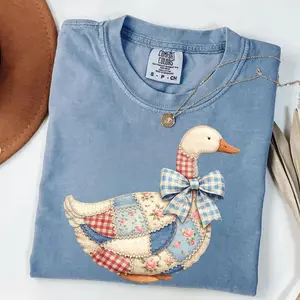 Comfort Colors Faux Patchwork Goose PRINT T-shirt, Cottagecore Duck T-shirt, Retro Spring T-shirt