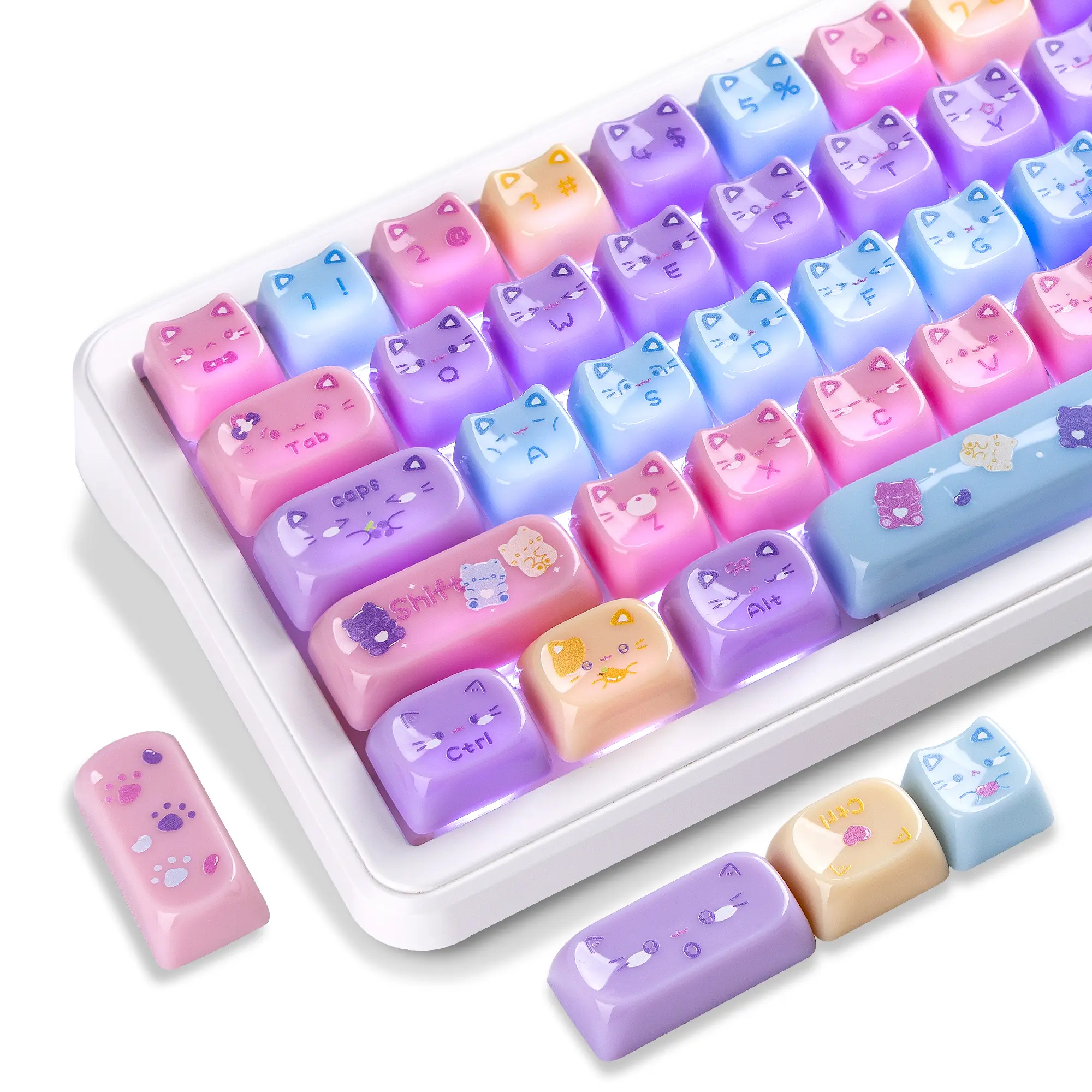 Womier Mao Profile Transparent Jelly Keycaps Set - Cat-Shaped Custom Keycaps Compatible with MX Switches Mechanical Keyboards
