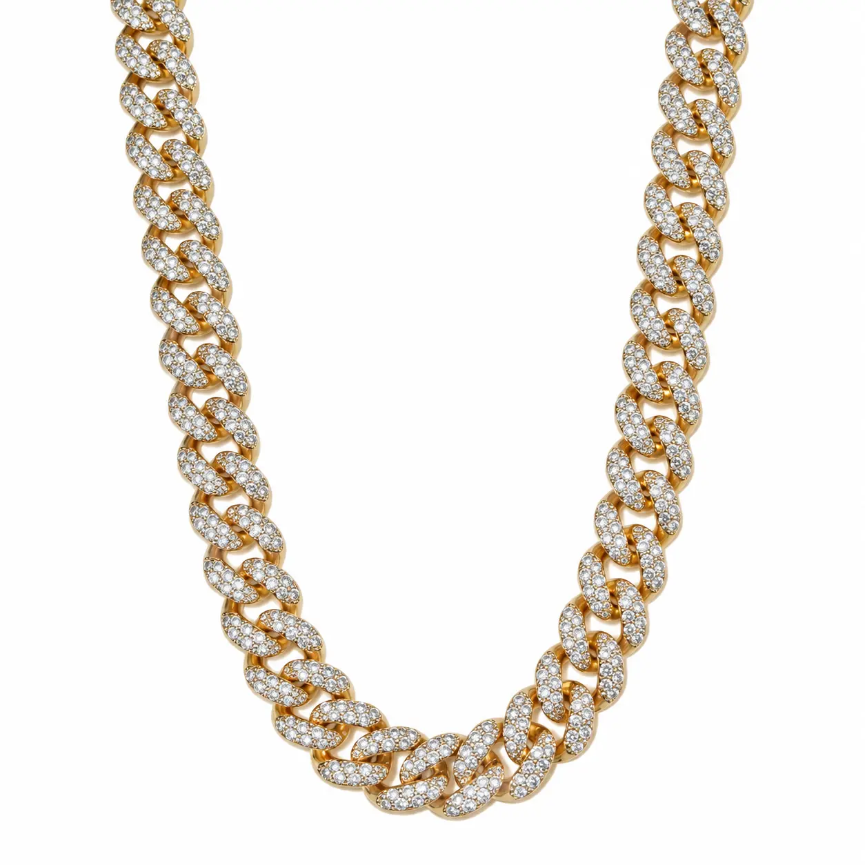 Thick Bling Diamond Cuban Necklace Gold, Luxurious Iced Out Cuban Chain Unisex, Hip-hop Rapper Heavy Streetwear Choker Chain Link Accessories