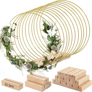 12 Pack Metal Floral Hoop Centerpiece with Stand, 12 Inch Large Metal Hoop for Crafts, Wreath Macrame  Hoop Rings for DIY Wedding Decor Dream Catcher