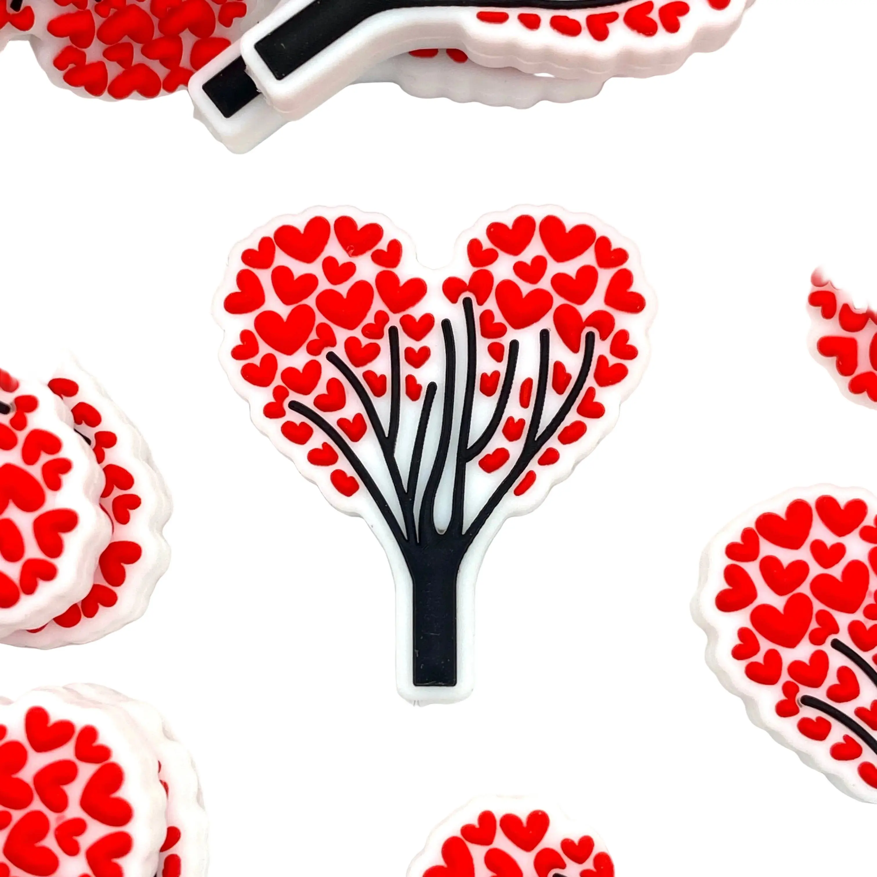 1pc Rooted by Love Silicone Focal Beads - Heart Shape Tree Beads Valentine's Day Hearts DIY Supplies for Beaded Pens