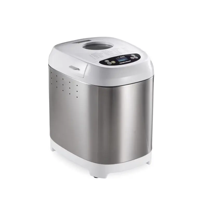 Hamilton Beach Max 2-Lb Chrome Stainless Steel Artisan Bread & Dough Maker - White, 550W, 12in Depth, 1-Year Warranty, Kitchen Appliances, Kitchen Supplies, Transparent Lid, 11.28 lbs, Delay Bake, Watts