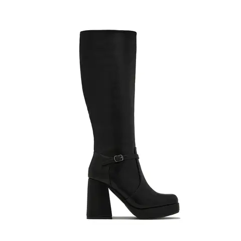 Hazelle Platform Knee High Block Heel Boots – Black