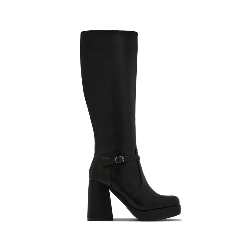 Hazelle Platform Knee High Block Heel Boots – Black