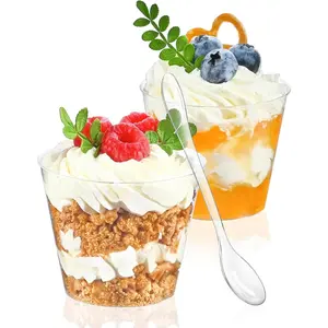 50 Pack 5 oz Mini Dessert Cups with Spoons, Round Cake Cups Party Serving Cups for Parfait, Appetizers, , Dessert Shooters & Dessert Shot Glasses