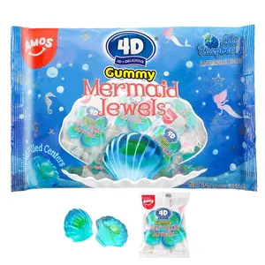 Amos 4D Mermaid Gummy Candy, Blue Raspberry Flavor, Valentine's Day Gift Candy 9oz Individually Share Pack Wrapped Mini Packs, Soft Jelly-Filled Seashell Treats for Girls' Mermaid Parties