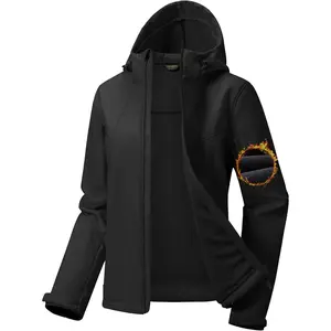 FREE SOLDIER Women's Waterproof Softshell Jacket with Hood Fleece Lined Warm Lightweight Windproof Rain Jacket for Hiking