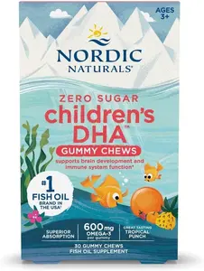Nordic Naturals Zero Sugar Children’s DHA Gummy Chews, Tropical Punch - 30 Gummy Chews for Kids - 600 mg Total Omega-3s - Brain Development, Learning, Healthy Immunity - Non-GMO - 30 Servings